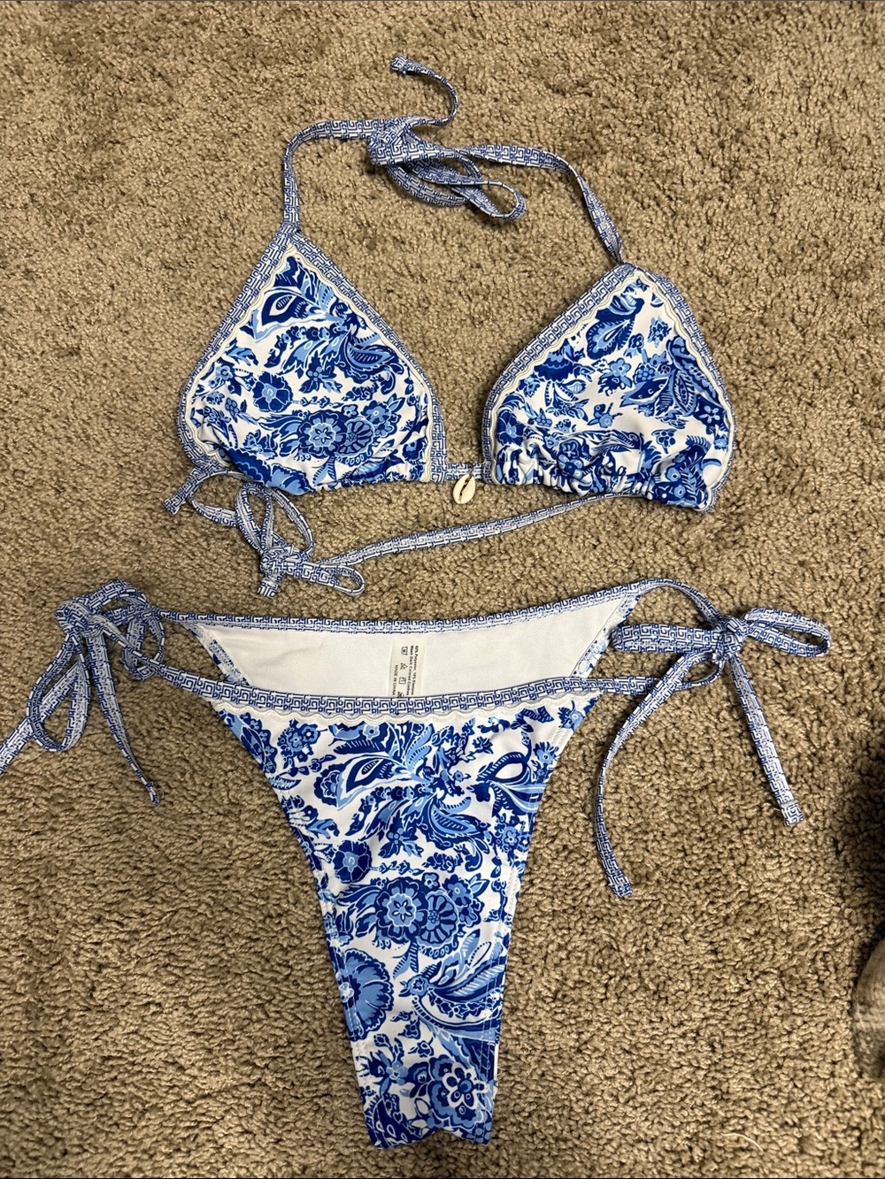 Amazon Blue & White Floral Tie-Side Bikini Set